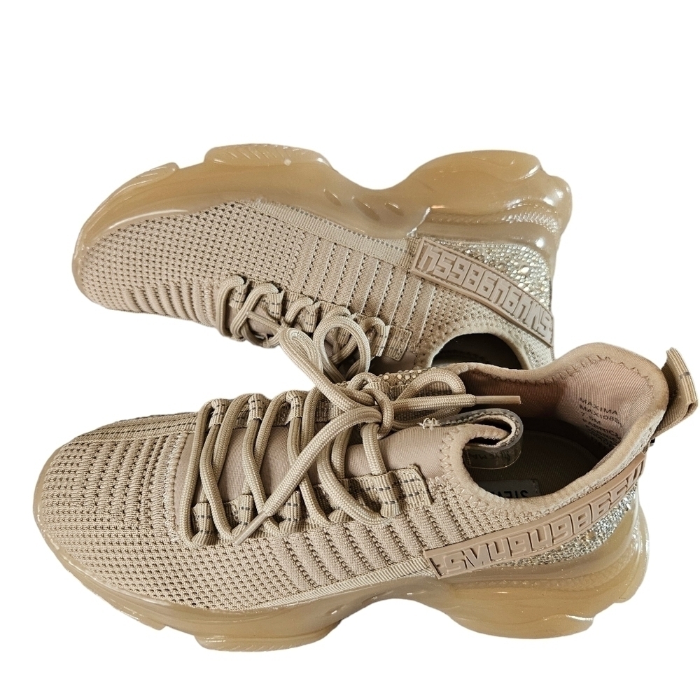 Steve Madden Maxima Rose Gold Lace Up Rhinestone Fashion Sneakers Sz 7.5 - Picture 9 of 14